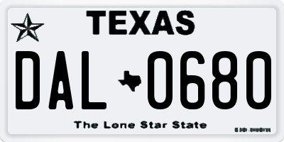 TX license plate DAL0680