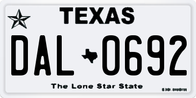 TX license plate DAL0692
