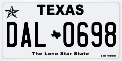 TX license plate DAL0698