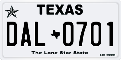 TX license plate DAL0701