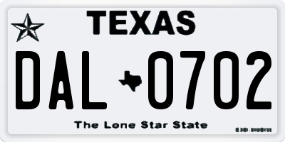 TX license plate DAL0702