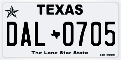 TX license plate DAL0705