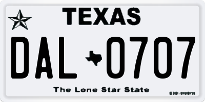 TX license plate DAL0707