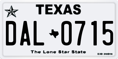 TX license plate DAL0715