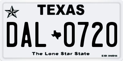 TX license plate DAL0720