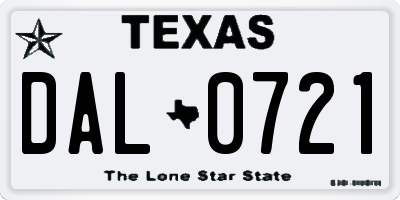 TX license plate DAL0721