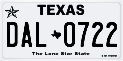 TX license plate DAL0722