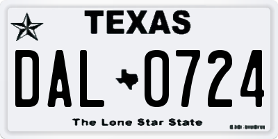 TX license plate DAL0724