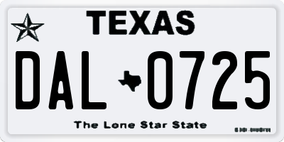 TX license plate DAL0725