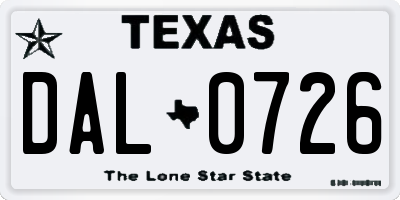 TX license plate DAL0726
