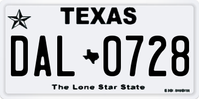 TX license plate DAL0728