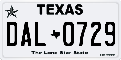 TX license plate DAL0729