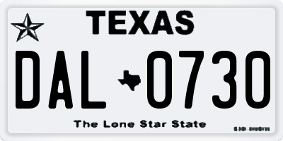 TX license plate DAL0730