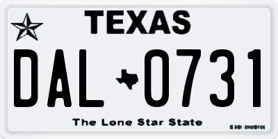 TX license plate DAL0731