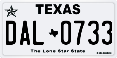 TX license plate DAL0733