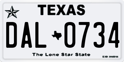 TX license plate DAL0734