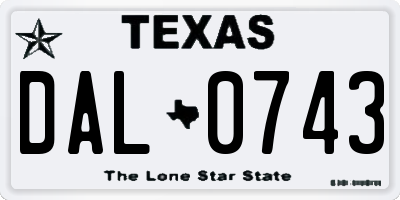 TX license plate DAL0743