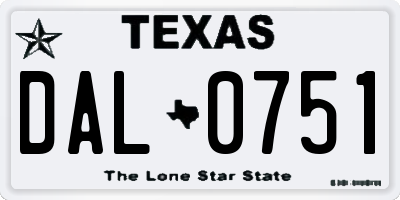 TX license plate DAL0751