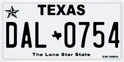 TX license plate DAL0754