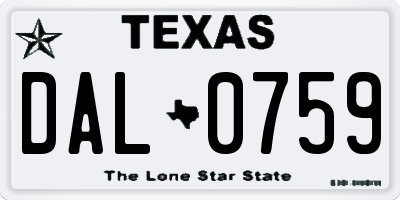 TX license plate DAL0759