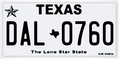 TX license plate DAL0760