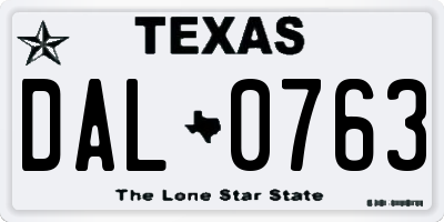 TX license plate DAL0763
