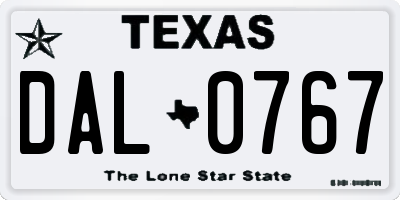 TX license plate DAL0767
