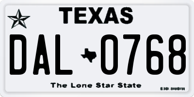 TX license plate DAL0768