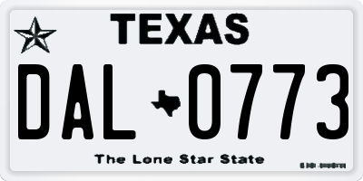 TX license plate DAL0773
