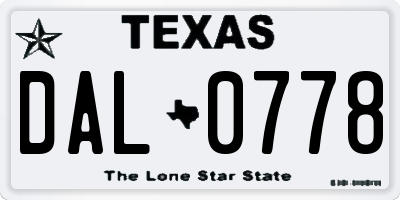 TX license plate DAL0778
