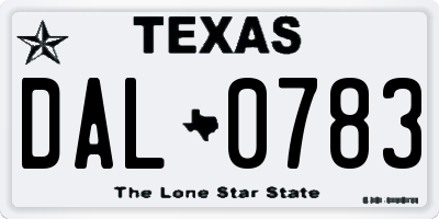 TX license plate DAL0783