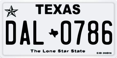 TX license plate DAL0786