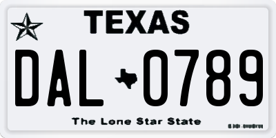 TX license plate DAL0789