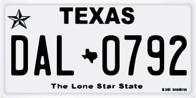 TX license plate DAL0792