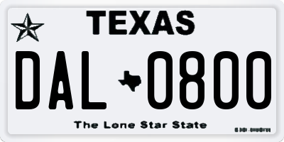 TX license plate DAL0800