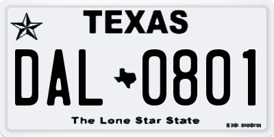 TX license plate DAL0801