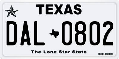TX license plate DAL0802