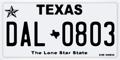 TX license plate DAL0803
