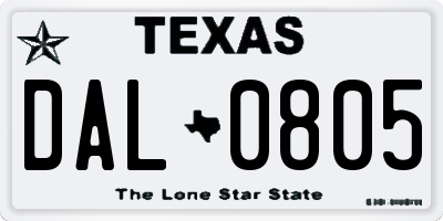 TX license plate DAL0805