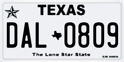 TX license plate DAL0809