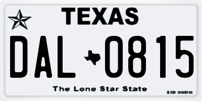 TX license plate DAL0815