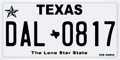 TX license plate DAL0817