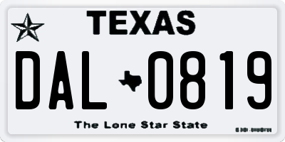 TX license plate DAL0819