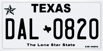 TX license plate DAL0820