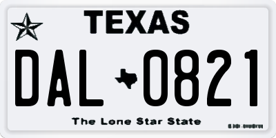 TX license plate DAL0821