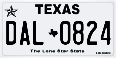 TX license plate DAL0824