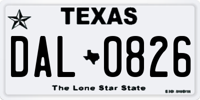 TX license plate DAL0826