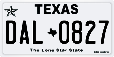 TX license plate DAL0827