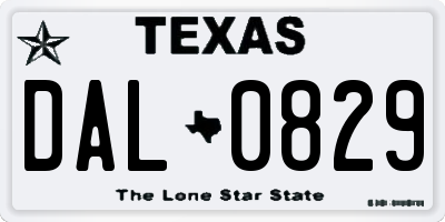 TX license plate DAL0829