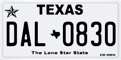 TX license plate DAL0830